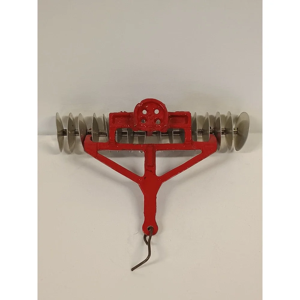 Vintage Red Die Cast Metal Toy Farm Disc Harrow Miniature Agricultural Implement